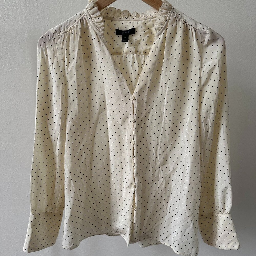 J.Crew Silk Ruffle Neck Blouse in Dot